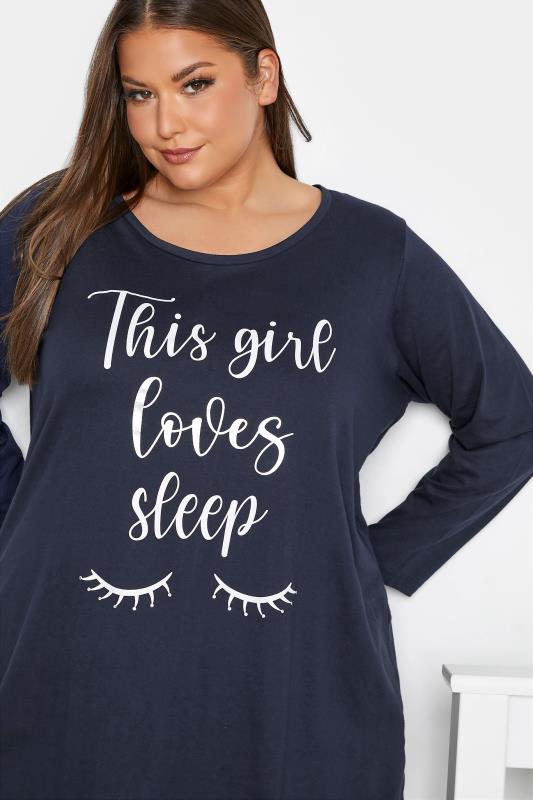Curve Navy Blue 'This Girl Loves Sleep' Slogan Pyjama Top 4