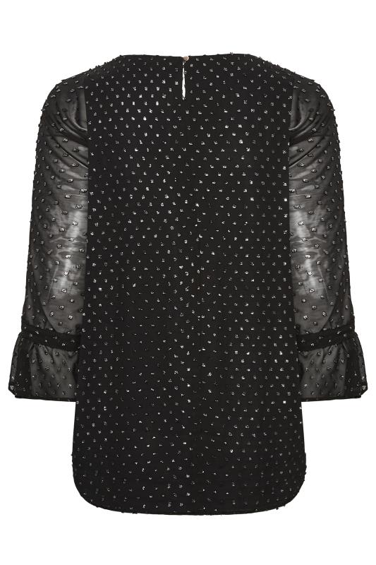 YOURS Plus Size Curve Black & Silver Polka Dot Bell Sleeve Blouse | Yours Clothing  7