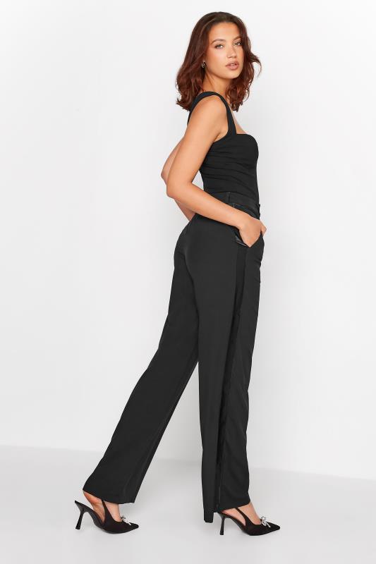 LTS Tall Black Tuxedo Style Wide Leg Trousers | Long Tall Sally  2