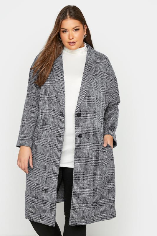 Plus Size  Grey Check Unlined Longline Jacket