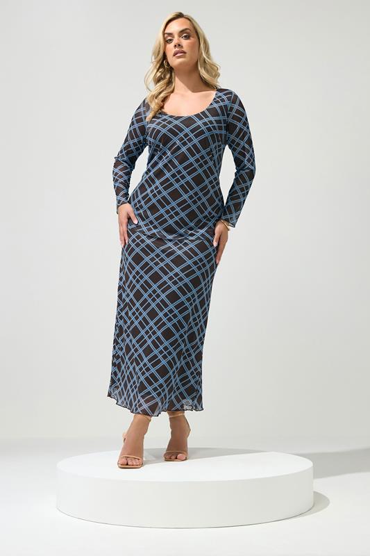  YOURS LONDON Curve Brown & Blue Check Top