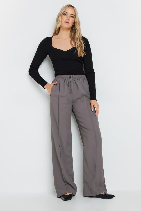 LTS Tall Grey Tie Waistband Wide Leg Trousers | Long Tall Sally 1