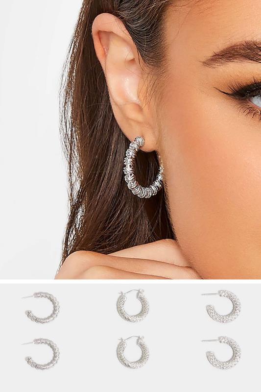 Plus Size  3 PACK Silver Twisted Hoop Set