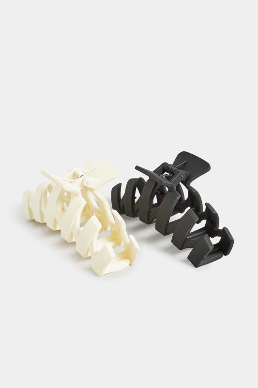 2 PACK Black & White Zig Zag Hair Claw Clips | Yours Clothing 2