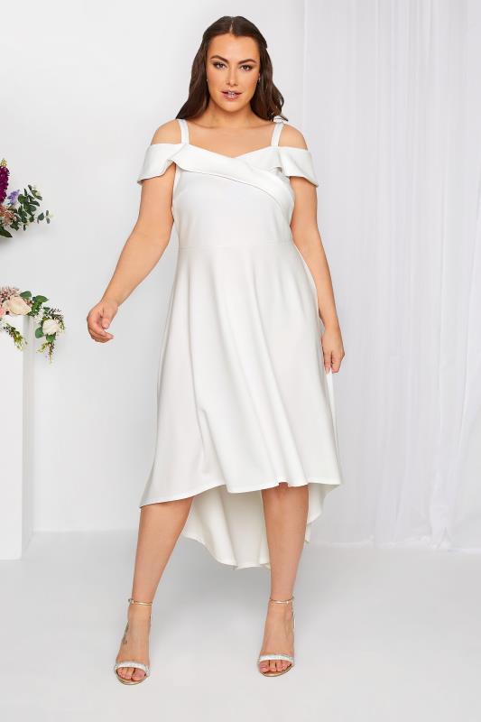 YOURS LONDON Plus Size Curve White Bardot High Low Midi  Dress | Yours Clothing  2