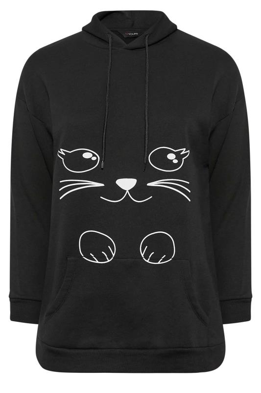 Plus Size Black Cat Graphic Print Hoodie | Yours Clothing 5