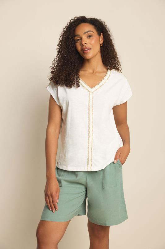 M&Co White Rope Cotton Embroidered T-Shirt