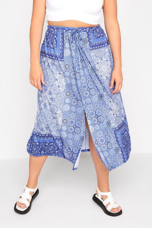 Plus Size  LIMITED COLLECTION Curve Blue Paisley Print Midaxi Skirt