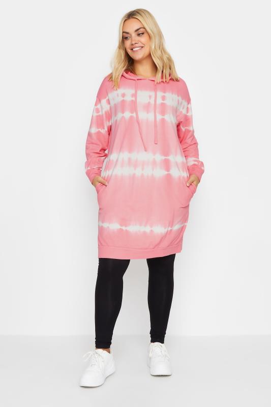 YOURS Plus Size Pink Tie Dye Longline Hoodie | Yours Clothing 2
