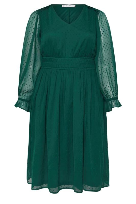 YOURS LONDON Plus Size Green Dobby Midi Dress | Yours Clothing 5