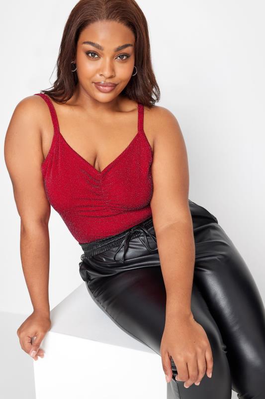 LIMITED COLLECTION Curve Burgundy Red Glitter Ruched Bodysuit | Yours Clothing 4