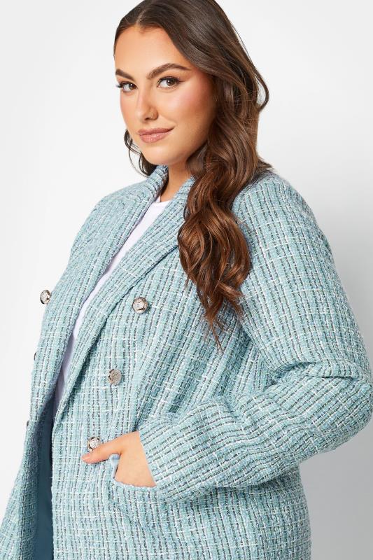 YOURS Plus Size Light Blue Check Boucle Blazer | Yours Clothing 4
