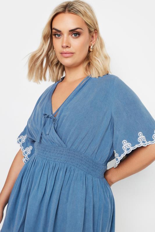 YOURS Plus Size Blue Chambray Embroidered Top | Yours Clothing 5