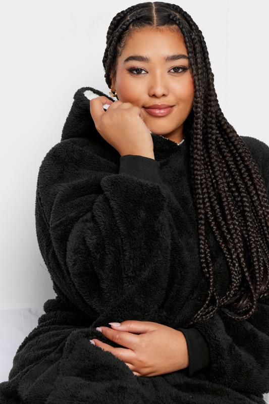 YOURS Plus Size Black Pocket Snuggle Hoodie | Yours Clothing 4