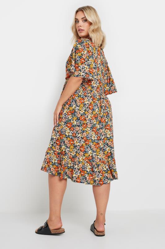 YOURS Plus Size Orange Floral Print Smock Dress | Yours Clothing 3