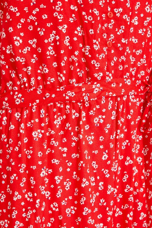 LTS Tall Red Ditsy Print Frill Maxi Dress 5