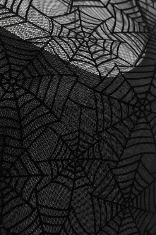 YOURS LONDON Curve Black Flocked Halloween Cobweb Mesh Dress 5