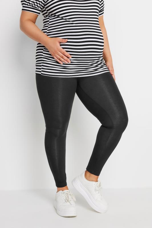 BUMP IT UP MATERNITY Plus Size Black Stretch Leggings | Yours Clothing 1