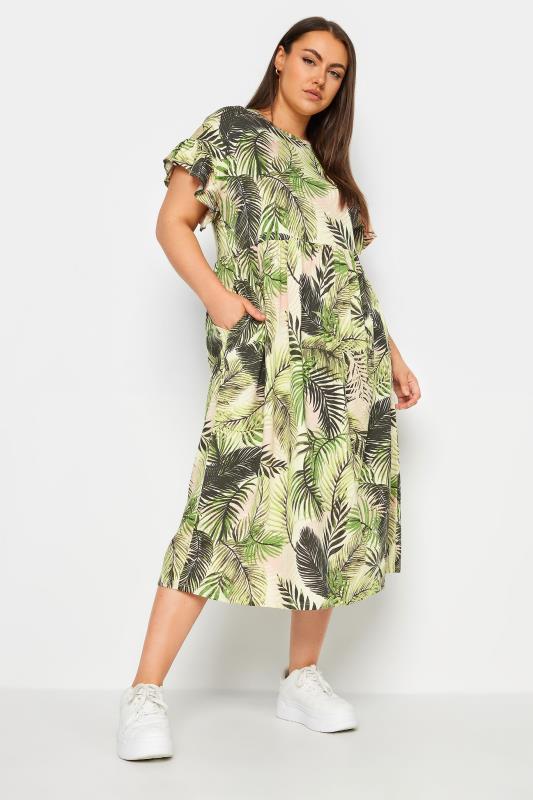 YOURS Plus Size Green Tropical Print Pure Cotton Midaxi Dress | Yours Clothing 2