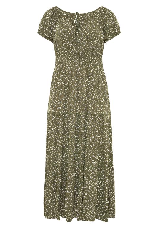Plus Size Khaki Ditsy Puff Sleeve Boho 