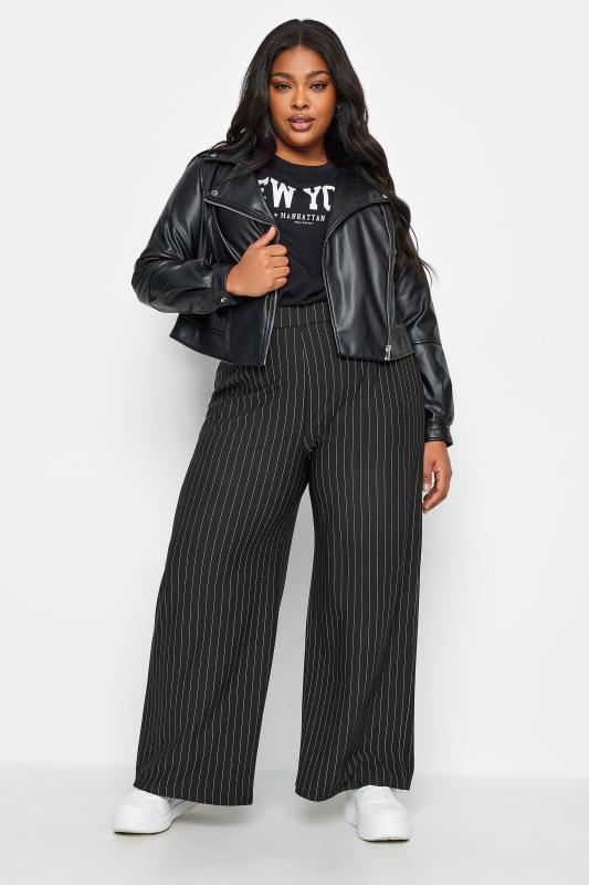 LIMITED COLLECTION Plus Size Black Pinstripe Wide Leg Trousers | Yours Clothing 3