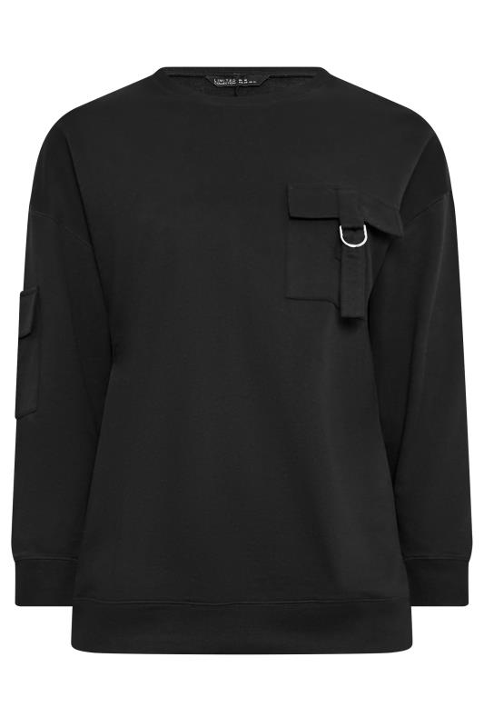 LIMITED COLLECTION Plus Size Black Utility Pocket Sweatshirt | Yours Clothing 5
