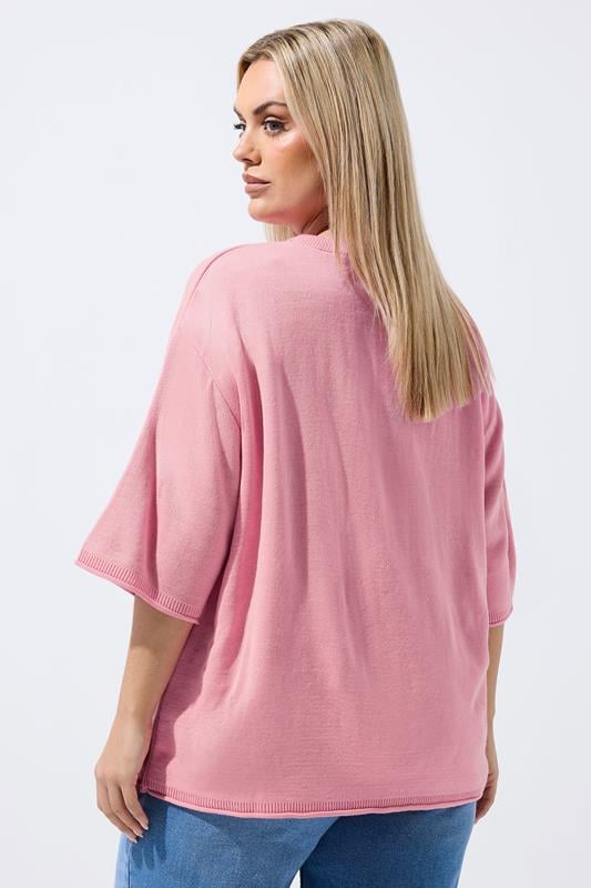 LIMITED COLLECTION Plus Size Pink Strawberry knitted Boxy Top | Yours Clothing 2