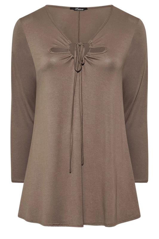 LIMITED COLLECTION Curve Mocha Brown Keyhole Tie Long Sleeve Top 6
