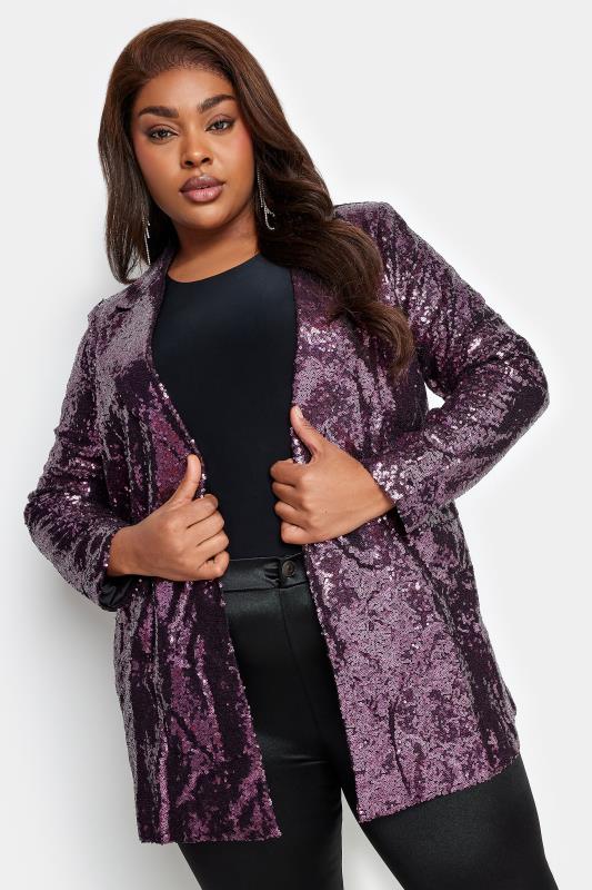Plus Size Purple Sequin Embellished Blazer | Yours Clothing 2