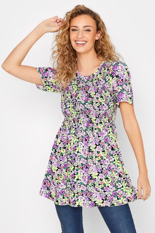 LTS Tall Women's Purple Floral Print Shirred Top | Long Tall Sally  1