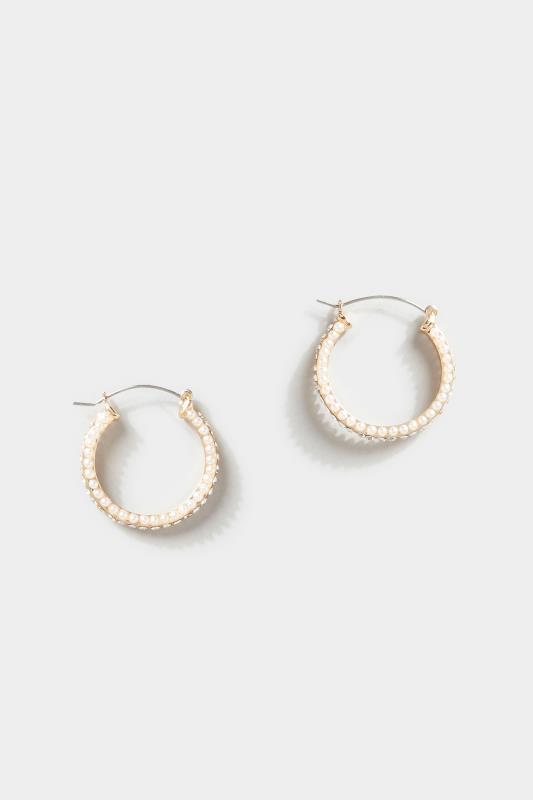 Gold Tone Diamond & Pearl Encrusted Hoops | Yours Clothing 2
