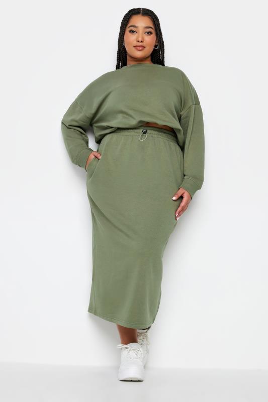 LIMITED COLLECTION Plus Size Khaki Green Cropped Sweatshirt | Yours Clothing 2