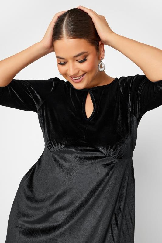 Curve Plus Size Womens Black Keyhole Velvet Midi Dress | Yours Clothing 4