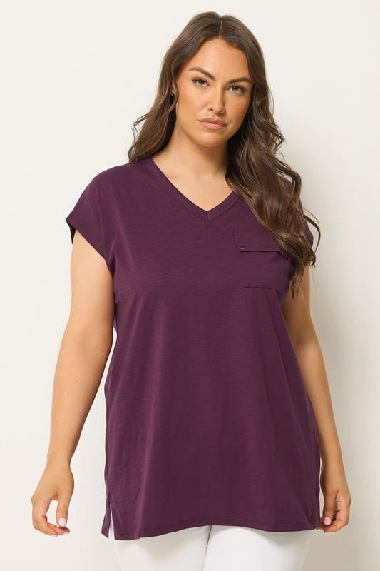  YOURS camiseta de bolsillo morado con tachas