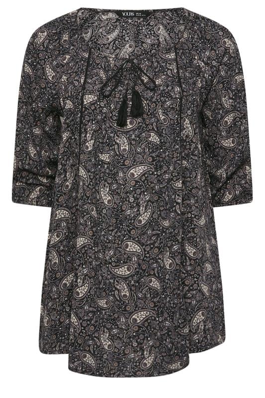 YOURS Plus Size Black Paisley Print Tie Neck Blouse | Yours Clothing 6