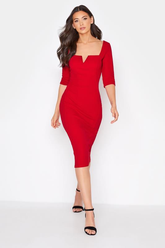 LTS Tall Red Notch Neck Midi Dress 1