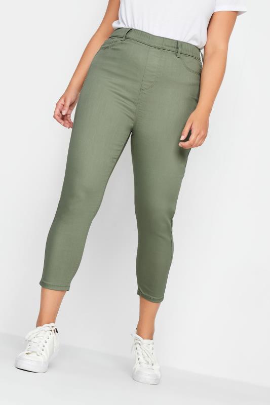 Plus Size  YOURS Curve Sage Green Cropped Stretch GRACE Jeggings