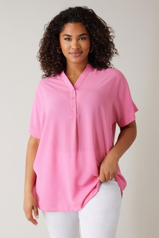 EVANS Plus Size Pink Woven Check Blouse | Evans  1