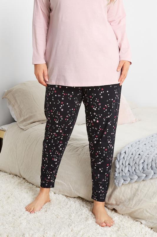 Plus Size Black Sparkle Star Cuffed Pyjama Bottoms | Yours Clothing 4