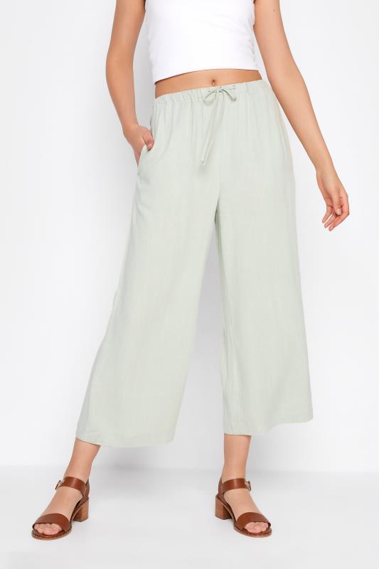 LTS Tall Women's Sage Green Linen Blend Cropped Trousers | Long Tall Sally  1