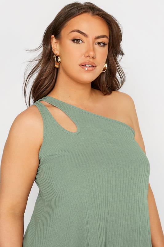 LIMITED COLLECTION Curve Sage Green Split Strap Ribbed Cami Top 4