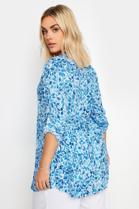 YOURS Plus Size Blue Petal Print Pintuck Shirt | Yours Clothing 3