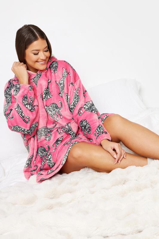 YOURS Plus Size Pink Soft Touch Animal Print Snuggle Hoodie | Yours Clothing 2