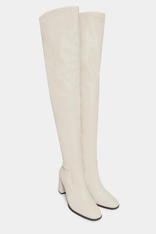 LTS Cream Heeled Over The Knee Boots In Standard D Fit | Long Tall Sally 2
