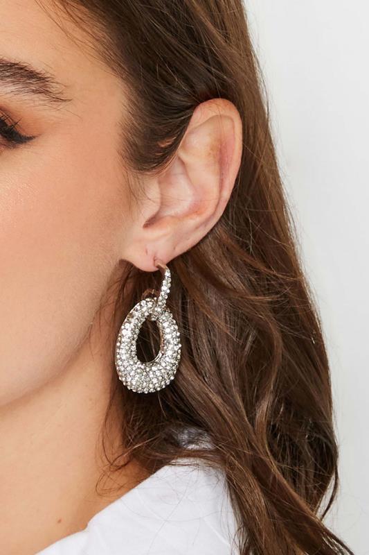 Silver Diamante Oval Drop Earrings | Yours Clothing 1