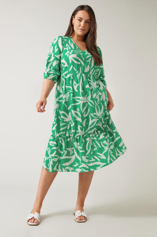 EVANS Plus Size Green Abstract Print Midaxi Dress | Evans  2
