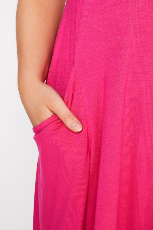 Curve Hot Pink Sleeveless Drape Pocket Midi Dress 4