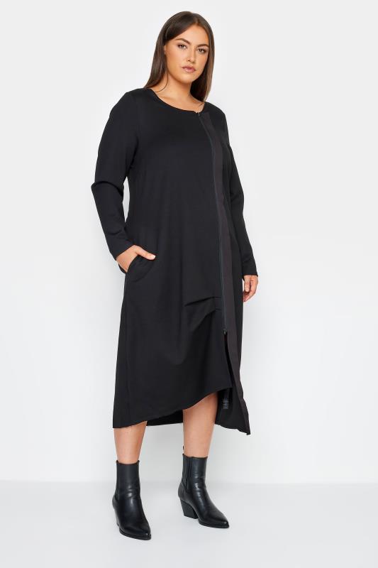 Plus Size  City Chic Black Zip Detail Long Sleeve Dress