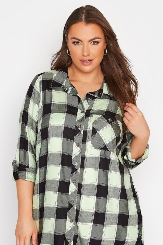 Plus Size Sage Green Check Boyfriend Shirt | Yours Clothing