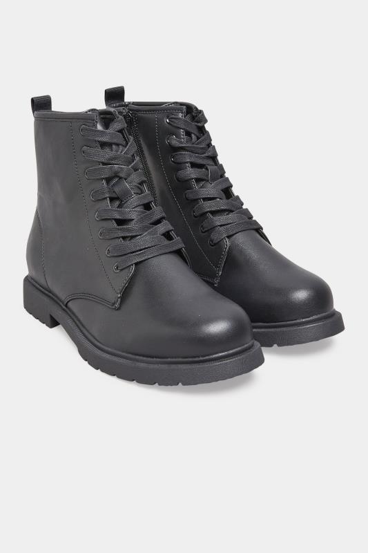 Black Vegan Faux Leather Lace Up Ankle Boots In Wide E Fit & Extra Wide EEE Fit | Yours Clothing 2